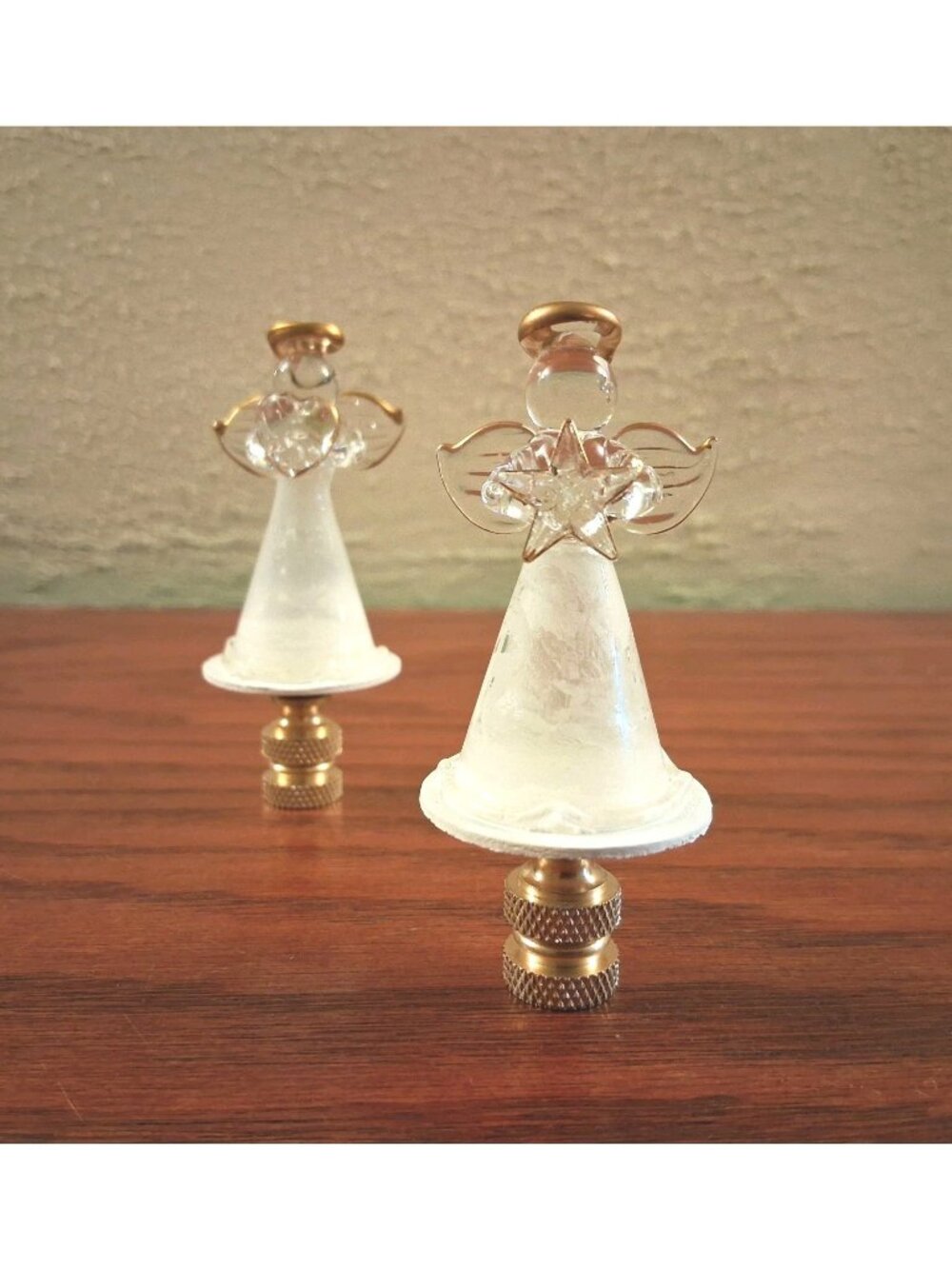 Graceful Angel Lamp Finial Shade Topper Glass Art Retro Brass Base Set of 2 New
